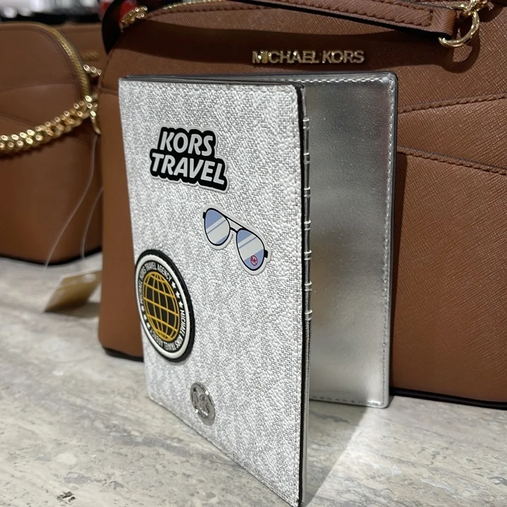 Michael Kors Jet Set Travel Md Embellished Signature Logo Passport Case Optic Wh